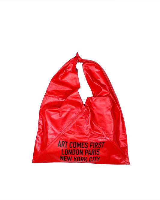 Leather Triangle Tote Bag (Red)